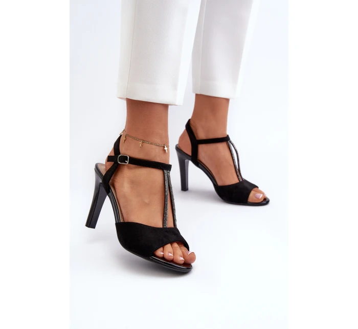 Dámské sandály na podpatku s ozdobenými pásky Sergio Leone SK924 černé