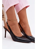 Dámské sandály na podpatku z přírodní kůže Černé model 22133260 - Boto