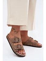 Dámské pantofle s korkovou podrážkou s přezkami s hadím vzorem Béžové Melia