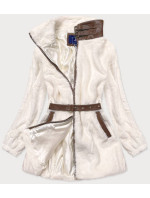 Kožešinová bunda v ecru barvě se stojáčkem (GSQ2228)