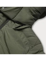 Dámská prošívaná bunda v khaki barvě s opaskem pro přechodné období (23060-2) Dámská prošívaná bunda v khaki barvě s opaskem pro přechodné období (23060-2)