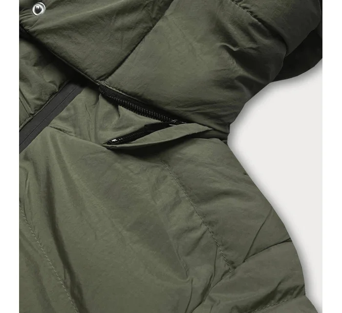 Dámská prošívaná bunda v khaki barvě s opaskem pro přechodné období (23060-2) Dámská prošívaná bunda v khaki barvě s opaskem pro přechodné období (23060-2)