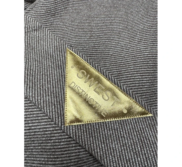 Hnědý pruhovaný dlouhý dámský kabát s páskem S'West (B8542-14)