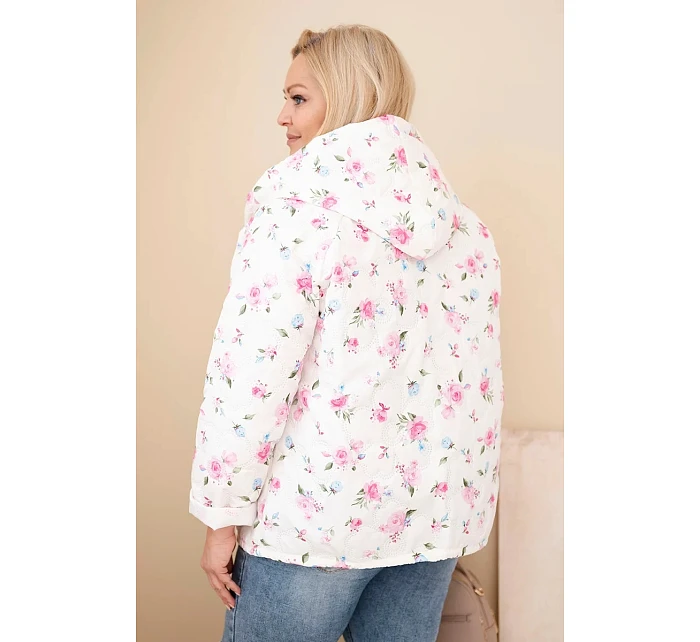Dámská jarní bunda Plus Size s drobným květinovým vzorem růžová