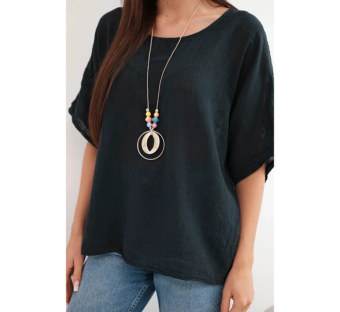 Dámská bavlněná oversize halenka s krátkým rukávem černá Dámská bavlněná oversize halenka s krátkým rukávem černá