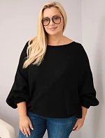 Dámský svetr Plus Size s přídavkem vlny volného střihu černý