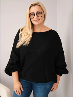 Dámský svetr Plus Size s přídavkem vlny volného střihu černý