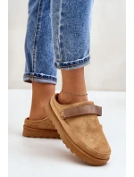 Dámské pantofle vyhřívané kožíškem na platformě Camel Azida