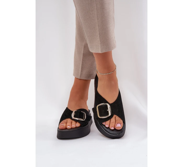 Dámské Semišové Pantofle S Přezkou Na Platformě Černé model 21686239 - Zazoo