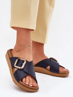 Dámské Kožené Klapky S Přezkou Tmavě Modré model 21702514 - Inblu