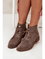 Semišové Boty Na Plochém Podpatku Tmavě Béžové Zazoo