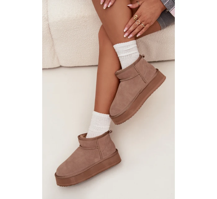 Semišové zimní boty pro ženy na platformě Vinceza 97962 béžové