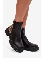 Zateplené dámské boty s zlatým detailem leopardí vzor černé model 21710216 - Boto