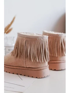 Zateplené dětské sněhule s ozdobnými třásněmi Béžová Nimia