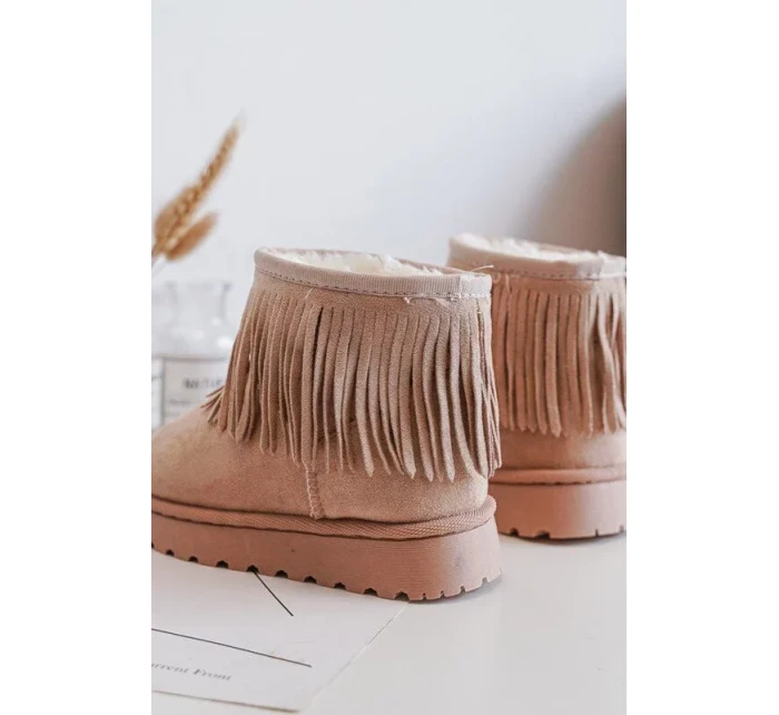 Zateplené dětské sněhule s ozdobnými třásněmi Béžová Nimia