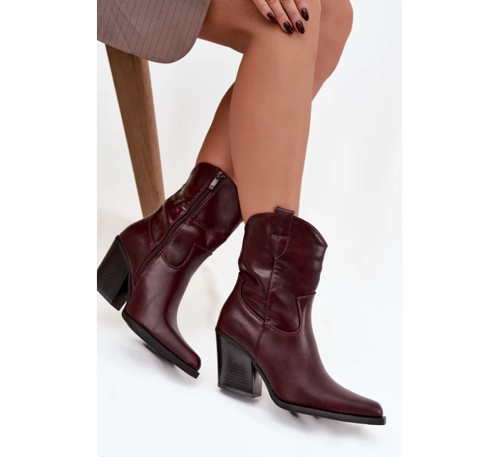 Dámské kotníkové boty na podpatku D8271 Vínová - Sweet Shoes
