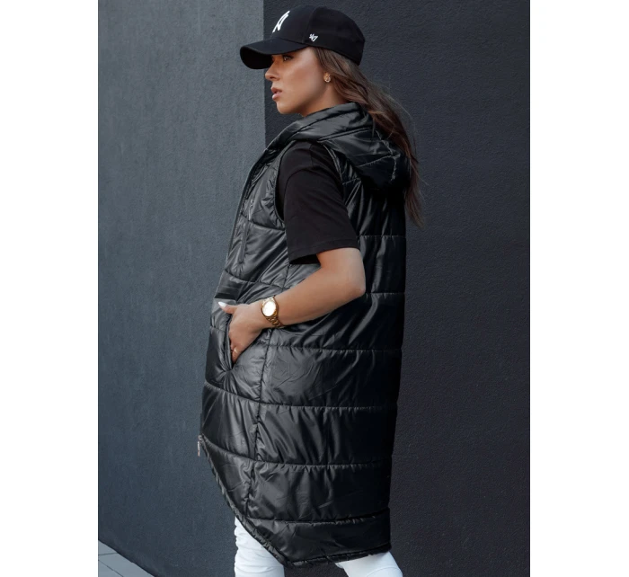 Dámská prošívaná vesta s kapucí dlouhá černá Dstreet model 21979272 - FashionStreet