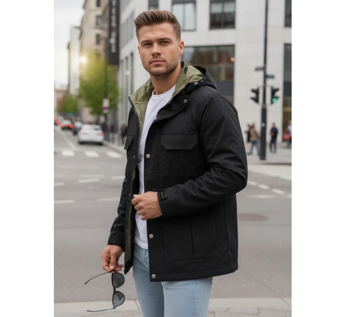 Pánská přechodná bunda s kapucí černá FashionStreet TX5133 Pánská přechodná bunda s kapucí černá FashionStreet TX5133