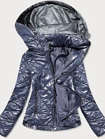 Šedo-světle modrá lesklá dámská bunda (BR9756-72)
