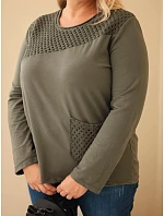 Dámská bavlněná mikina Plus Size s krajkovým dílem a kapsou khaki Dámská bavlněná mikina Plus Size s krajkovým dílem a kapsou khaki