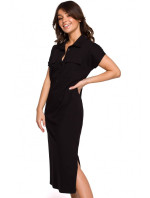 B222 Safari šaty s kapsami s klopou - černé