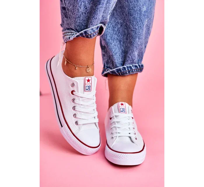 Dámské Klasické Tenisky Bílé S červeným Lemováním Ecoma