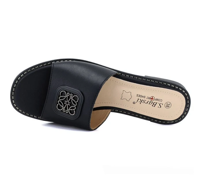 Dámské černé kožené žabky S.Barski KV61-6019