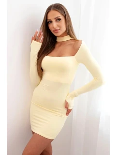 Dámské šaty s dlouhým rukávem a průstřihem na ramenou žlutý