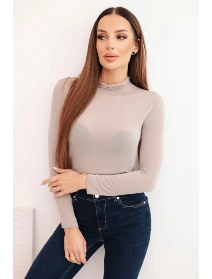 Dámská svetr z model 21777033 s rolákem a dlouhým rukávem tmavě béžová - K-Fashion