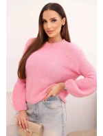 Svetr dámský z baby alpaky s bufí rukávy jasně růžový