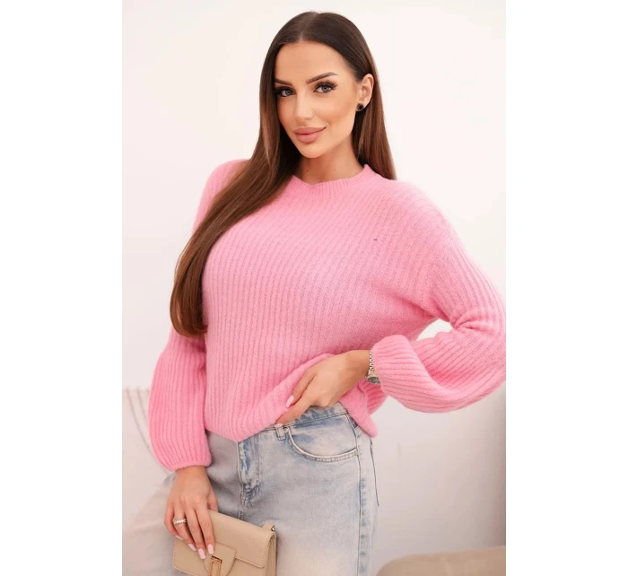 Svetr dámský z baby alpaky s bufí rukávy jasně růžový