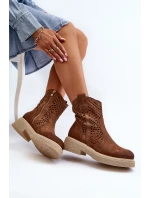 Semišové Dámské Botky na Ploché Podrážce Hnědé model 21652397 - Zazoo