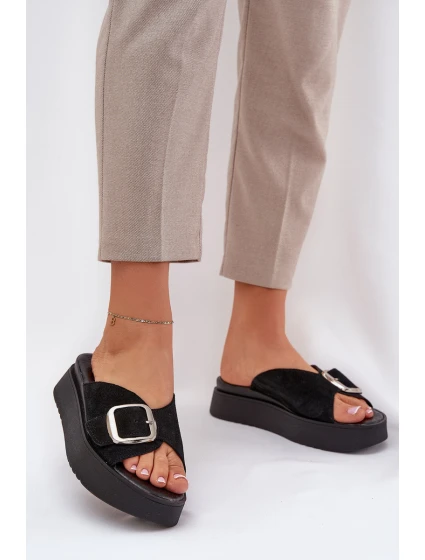 Dámské Semišové Pantofle S Přezkou Na Platformě Černé model 21686239 - Zazoo