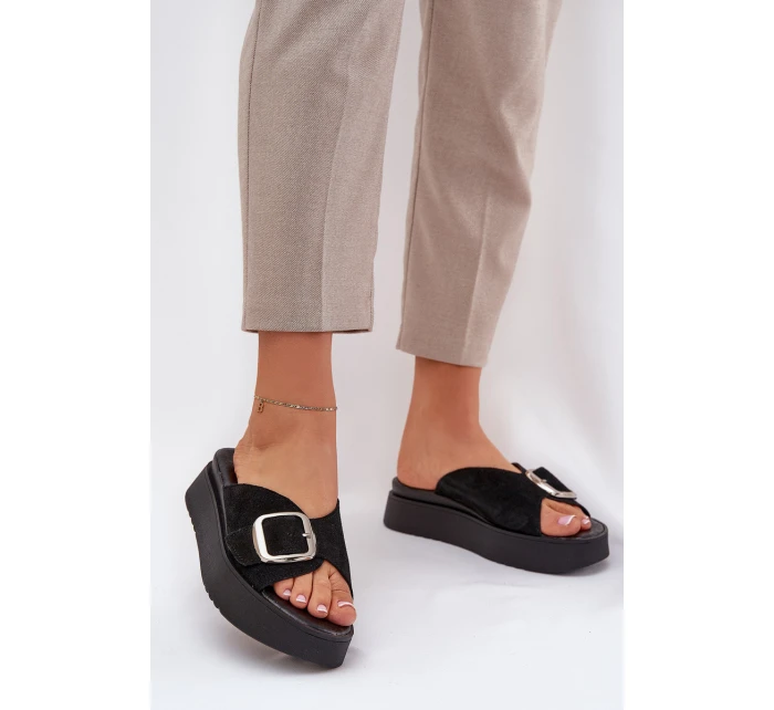 Dámské Semišové Pantofle S Přezkou Na Platformě Černé model 21686239 - Zazoo