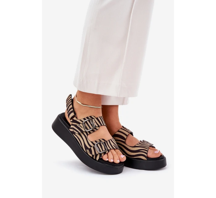 Dámské Sandály Na Platformě A Klínu S Přezkami Zebra Béžovo-Černé Genorre