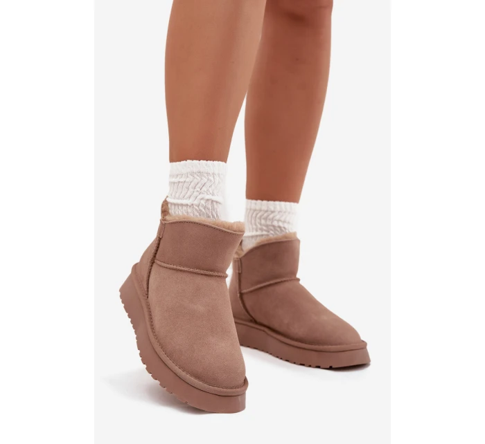 Semišové zimní boty pro ženy na platformě model 21707902 béžové - VINCEZA