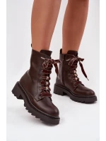 dámské boty s ozdobným šněrováním čokoládové model 21715070 - Boto