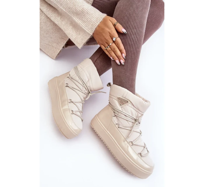 Dámské boty do sněhu na platformě se šněrováním v béžové barvě Dámské boty do sněhu na platformě se šněrováním v béžové barvě