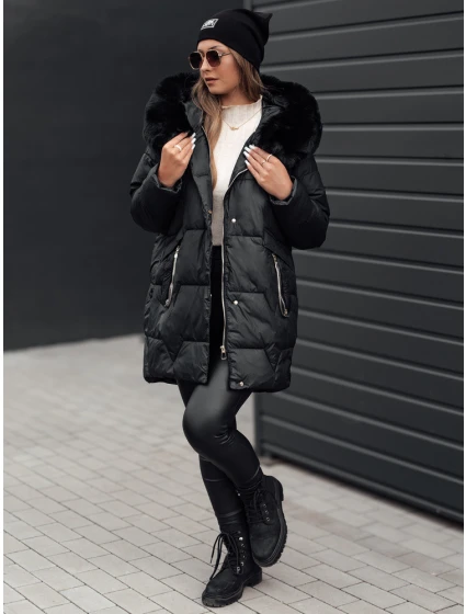 Dámská prošívaná zimní bunda s kapucí černá model 21980915 - Dstreet