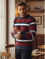 Pánský pruhovaný červený svetr FashionStreet WX2264