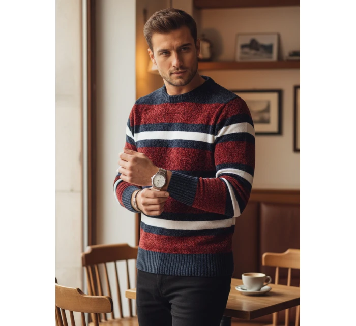Pánský pruhovaný červený svetr FashionStreet WX2264