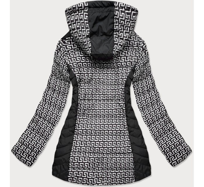 Černo-bílá vzorovaná dámská bunda s kapucí (W715)