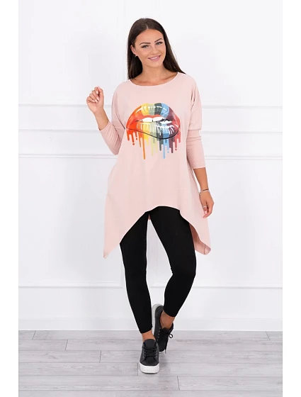 Oversize halenka s potiskem model 18743440 rtů tmavě pudrově růžová - K-Fashion Oversize halenka s potiskem model 18743440 rtů tmavě pudrově růžová - K-Fashion