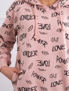 Mikina s nápisy tmavě pudrově růžová