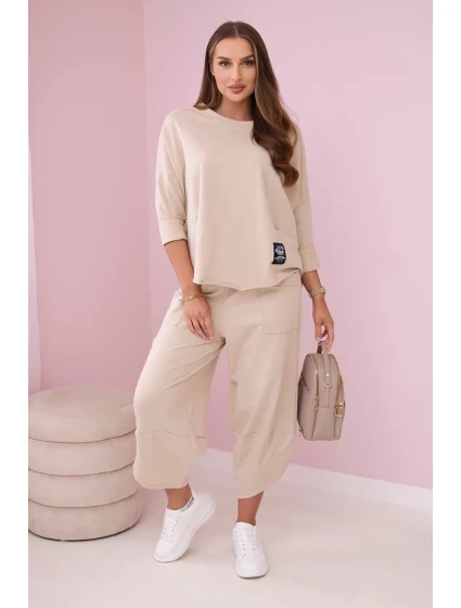 Bavlněná mikina kalhoty set béžový Bavlněná mikina kalhoty set béžový