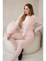 Dámská bavlněná souprava s proužky a stahovacími lemy pudrově růžová Dámská bavlněná souprava s proužky a stahovacími lemy pudrově růžová