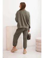 Dámský komplet z viskózy s rozepínací mikinou a kalhotami khaki model 21285295 - K-Fashion Dámský komplet z viskózy s rozepínací mikinou a kalhotami khaki model 21285295 - K-Fashion
