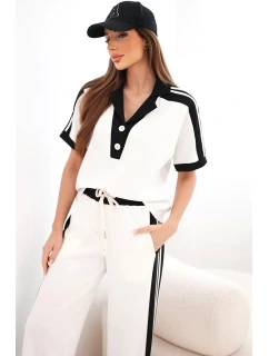 Dámský máslový komplet s polo mikinou a širokými kalhotami černý