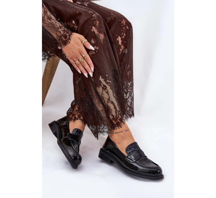 Lakované Kožené Mokasíny Dámské model 21691310 Černé - VINCEZA