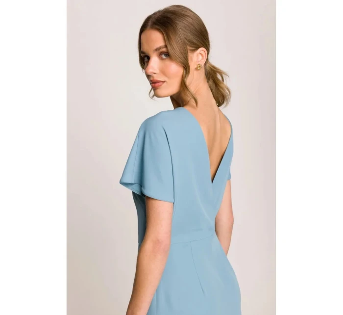 Tužkové šaty s rozparkem na boku S398 nebesky modré - Stylove